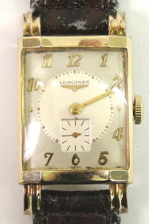 Appraisal: Longines k gold filled rectangular gentleman's wristwatch the silvered dial