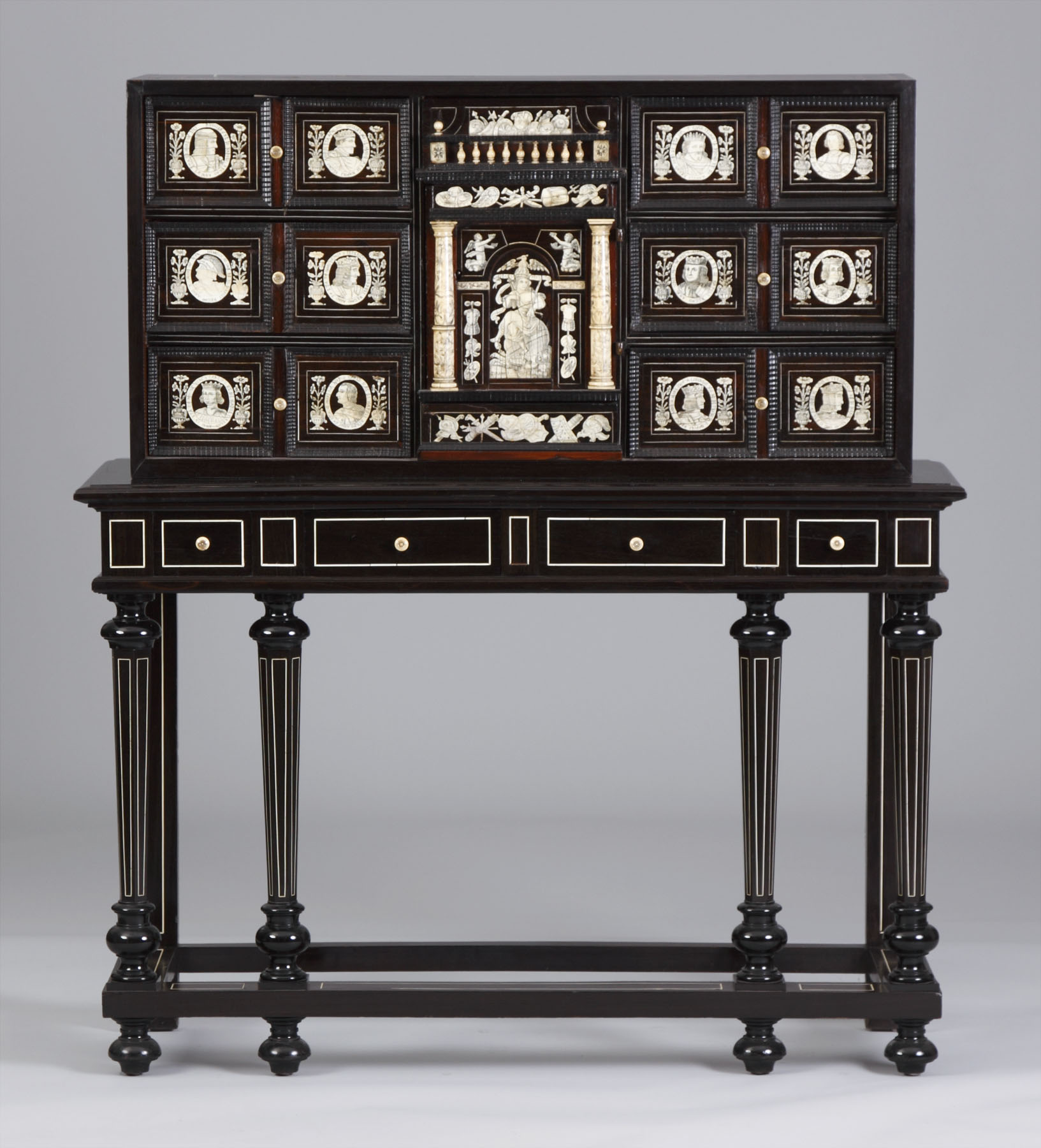 Appraisal: Ebonized Ivory Inlaid Drawer Unit Rosewood accents drawers on top