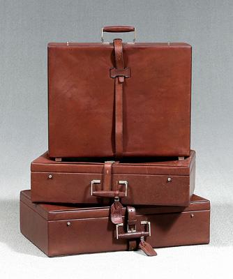 Appraisal: Three Cross leather suitcases chocolate brown color x - x