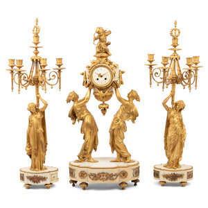 Appraisal: A Louis XVI Style Gilt Bronze and Marble Figural Clock