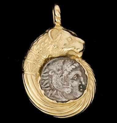 Appraisal: Ancient Greek Silver Drachm with K Yellow Gold Pendant Mount