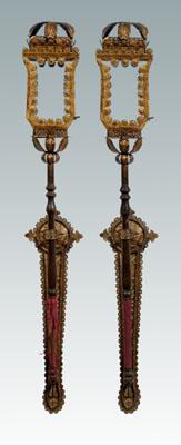 Appraisal: Pair gondola lanterns ornate gilt metal clear glass sides mounted