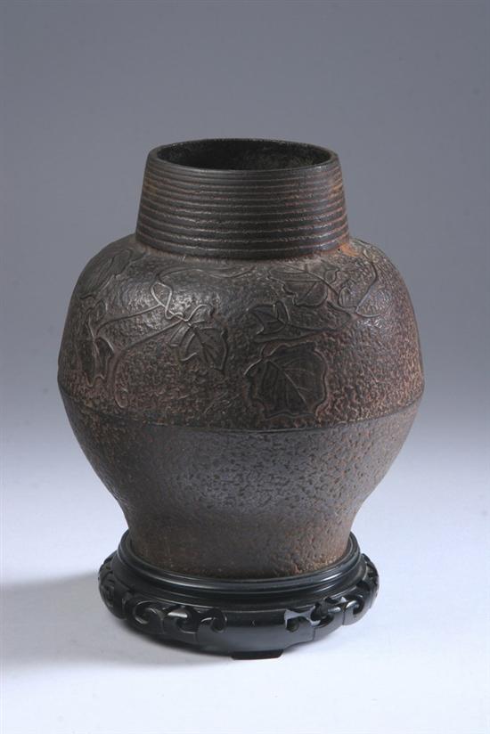 Appraisal: JAPANESE IRON VASE Meiji period Gourd and foliate decoration -