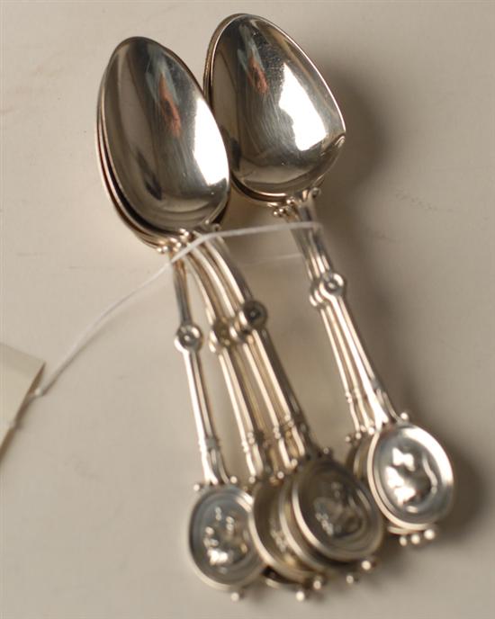 Appraisal: Eight Medallion Sterling Teaspoons by Dominick Haff engraved Shortz one