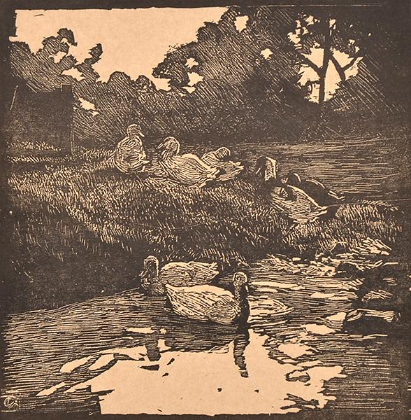 Appraisal: FREDERICK GEORGE REYNOLDS - The Duck Pond woodcut x cm