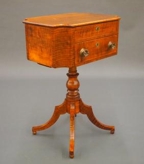 Appraisal: Curly Maple sewing stand A th century American Curly Maple