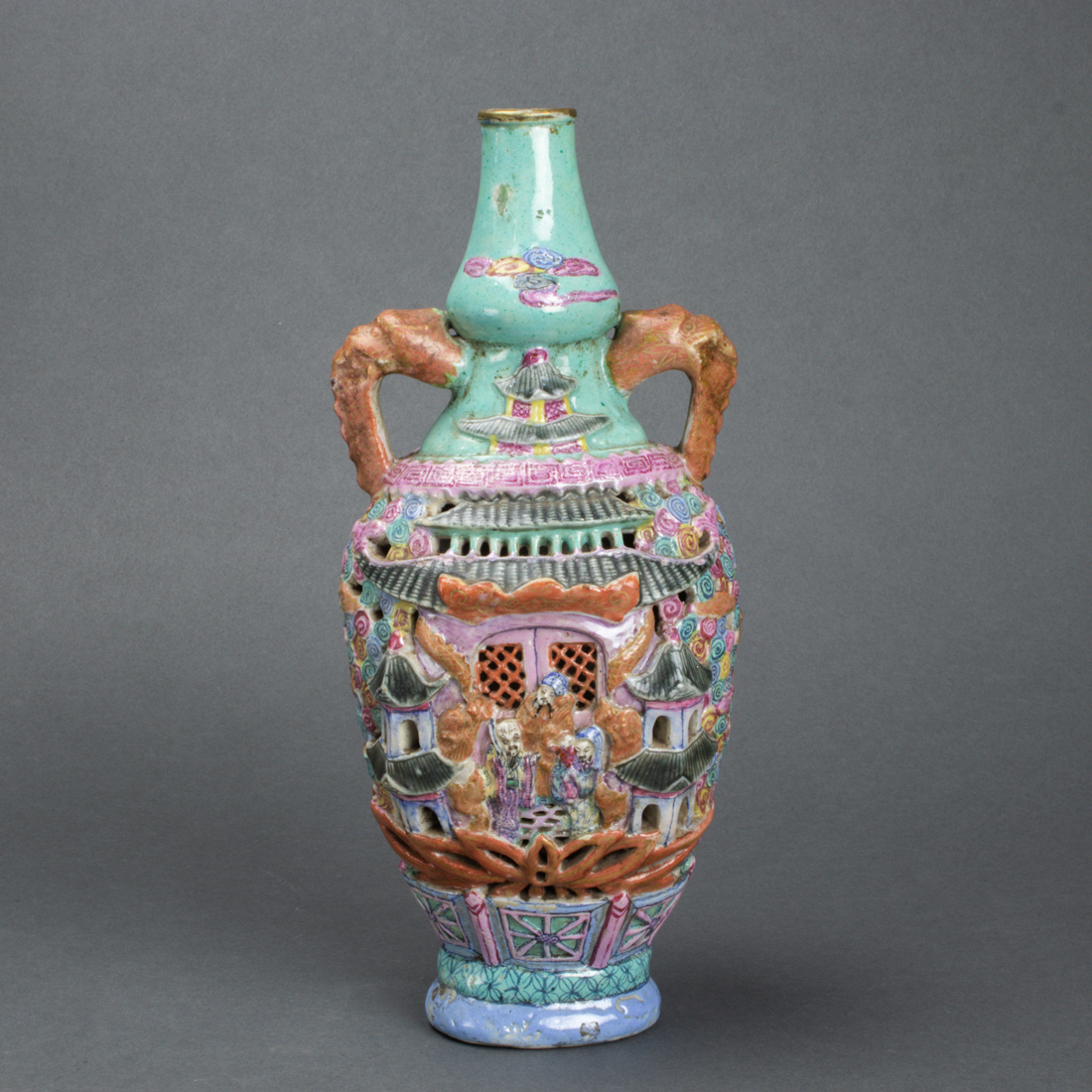 Appraisal: CHINESE FAMILLE ROSE RETICULATED VASE Chinese famille rose reticulated vase