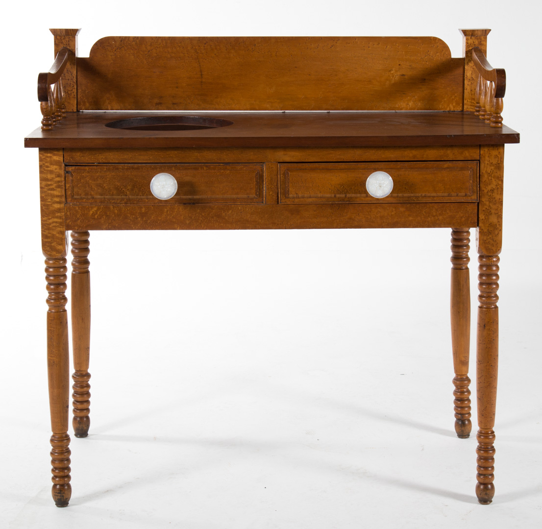 Appraisal: Late Federal Bird's-Eye Maple Washstand circa raised gallery and splash