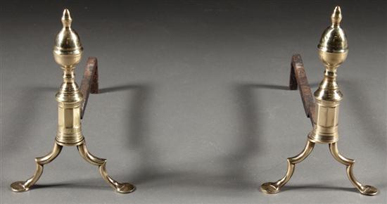 Appraisal: Pair of Federal turned brass acorn finial andirons first quarter-