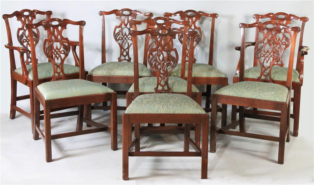 Appraisal: SET OF TEN CHIPPENDALE STYLE MAHOGANY DINING CHAIRS TWO ARMS