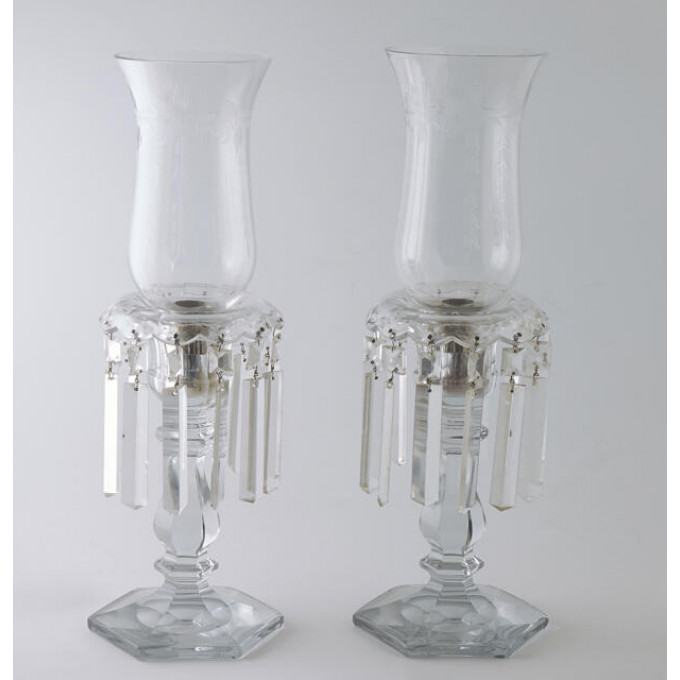 Appraisal: Pair of Pressed Crystal Candelabra th c of hexagonal form