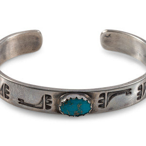 Appraisal: Joe H Quintana Cochiti - Slender Silver and Turquoise Cuff