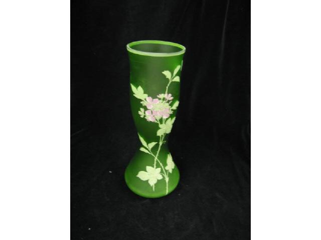 Appraisal: Victorian Green Satin Art Glass Vase enameled floral