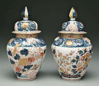 Appraisal: Pair Imari style lidded jars lid and shoulders with Buddhist