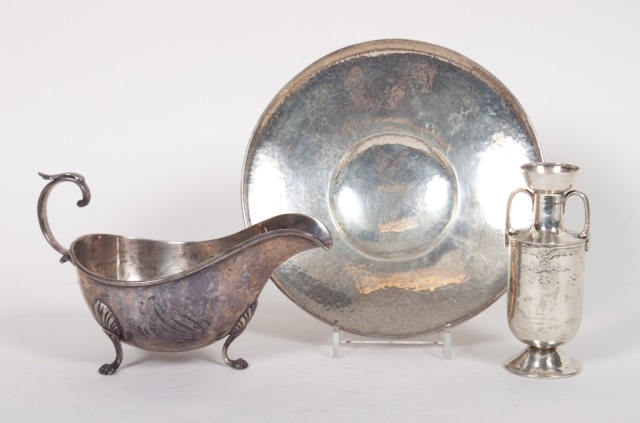 Appraisal: Three Gorham sterling silver table articles including gravy boat hammered