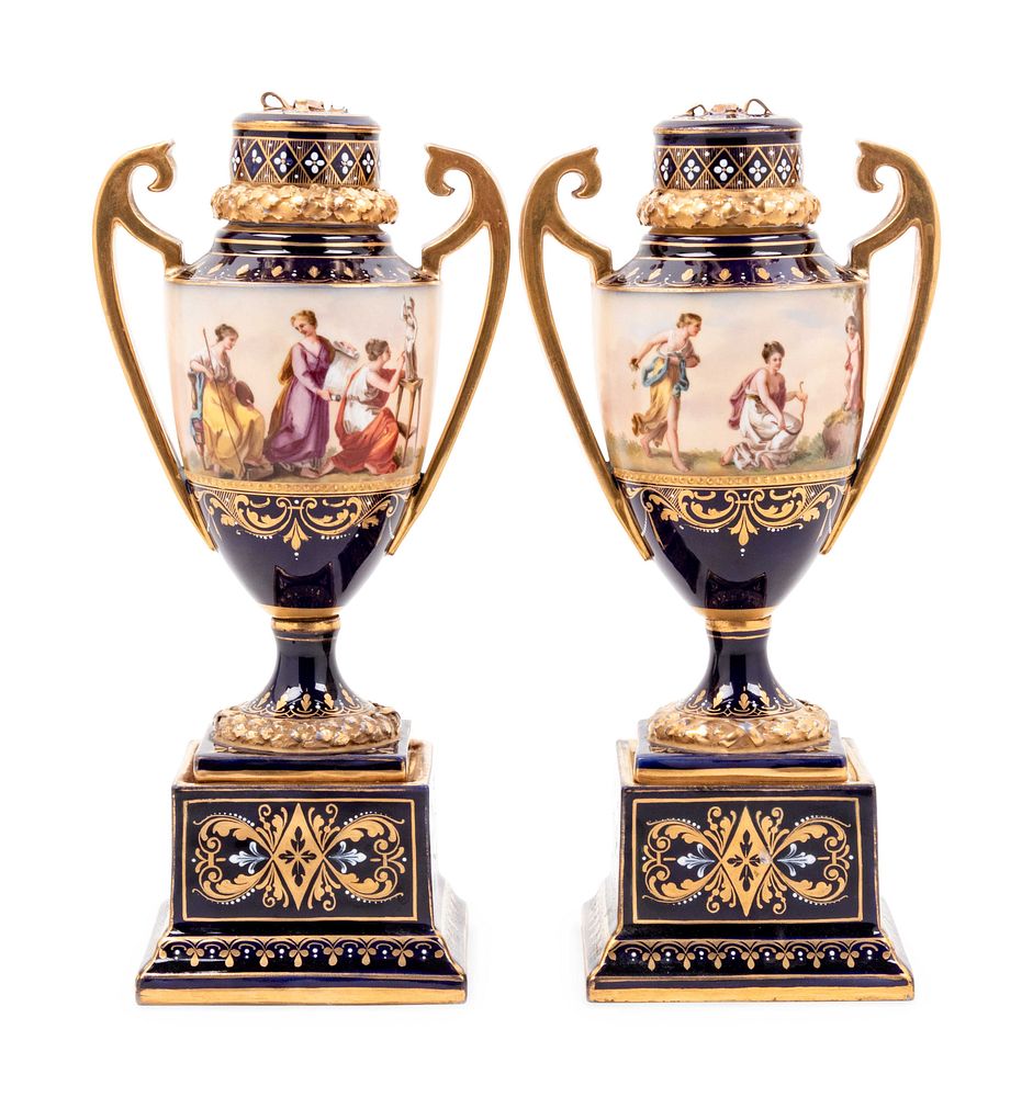 Appraisal: A Pair of Vienna Porcelain Urns A Pair of Vienna