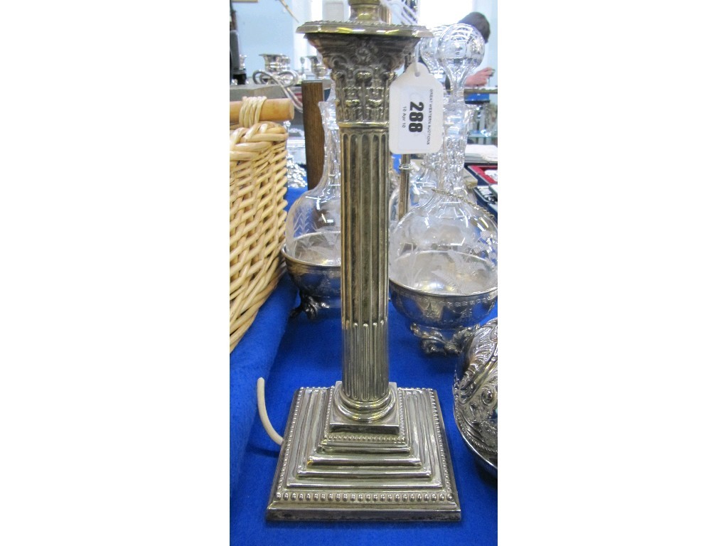 Appraisal: Silver plated Corinthian column table lamp