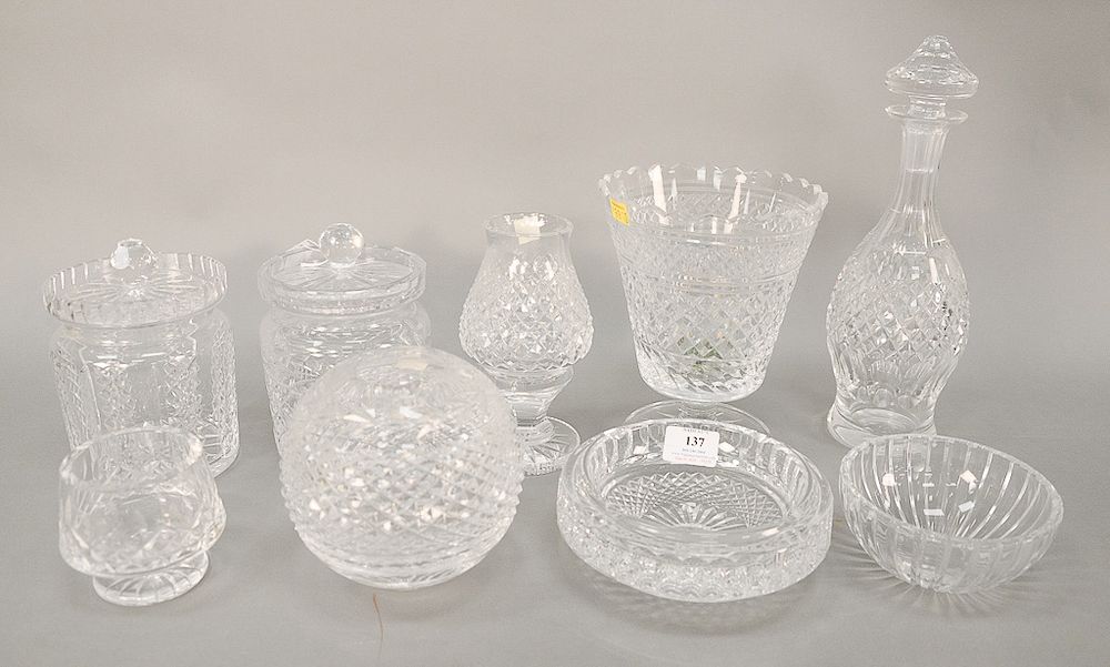 Appraisal: Group of nine Waterford crystal pieces to include two biscuit