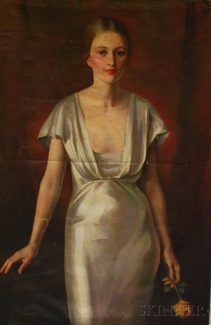 Appraisal: Maurice Compris American - Lady in White Signed M Compris