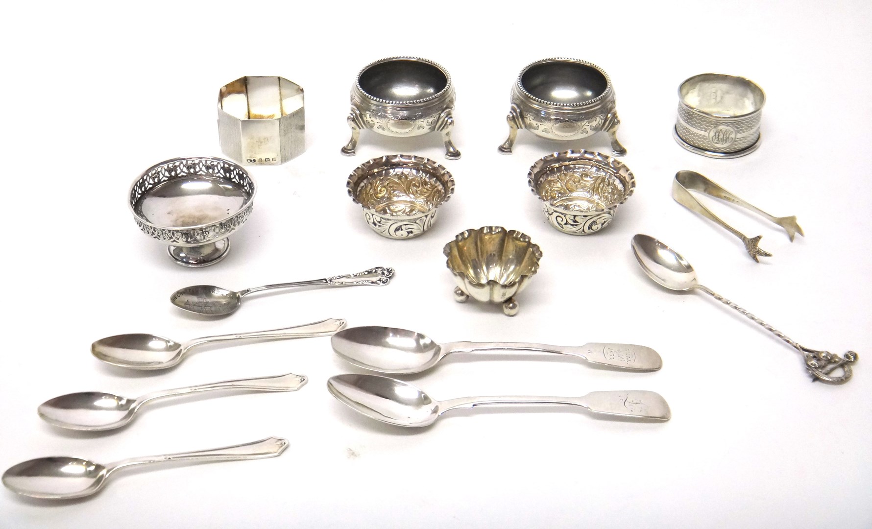 Appraisal: Mostly silver comprising a pair of Victorian circular salts each