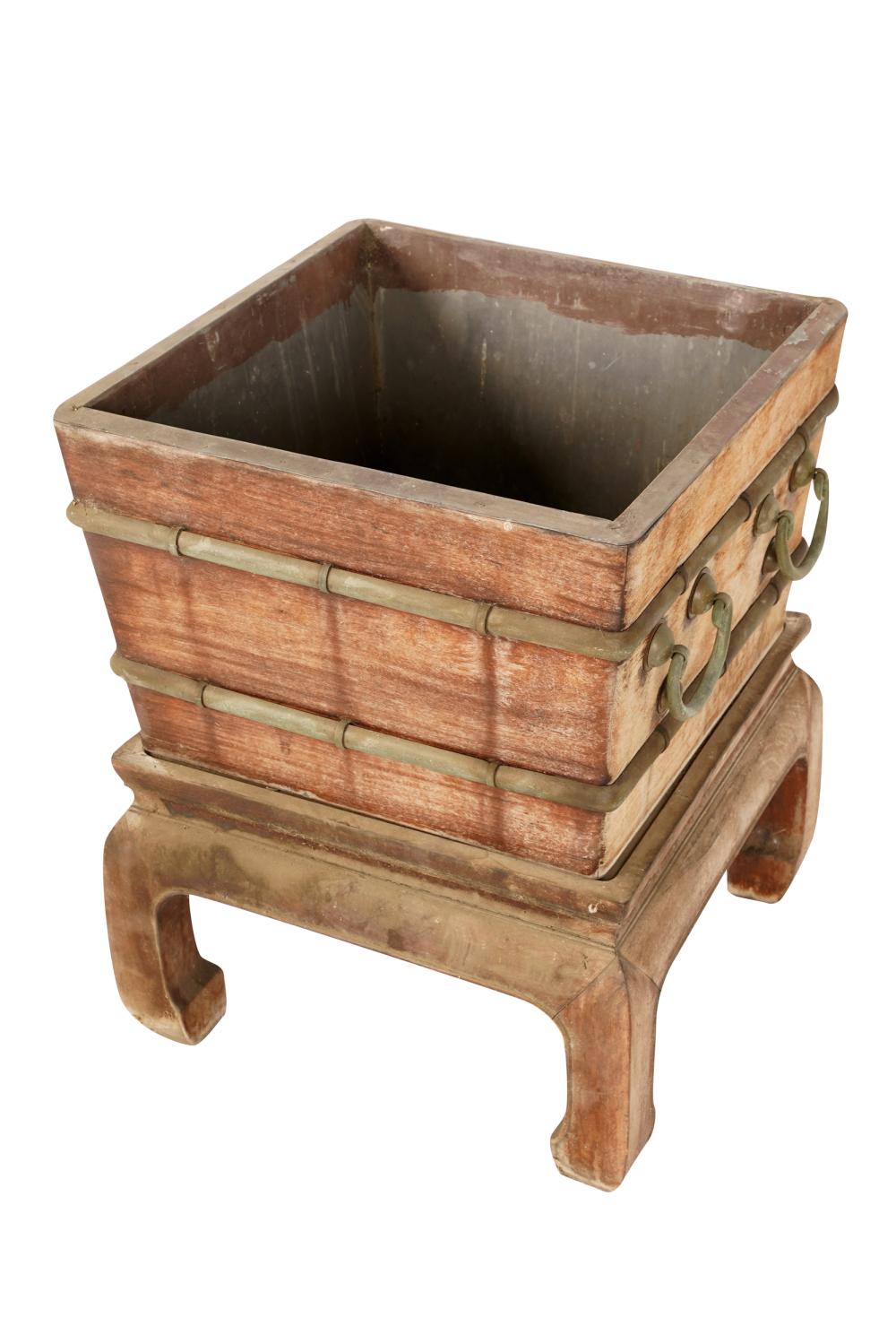 Appraisal: CHINESE WOOD PLANTER ON STANDremovable from base tin lined Condition