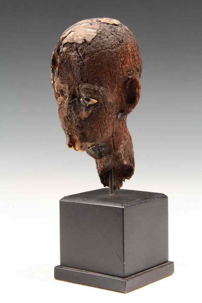 Appraisal: WOODEN TH DYNASTY EGYPTIAN HEAD - Enough remains of this