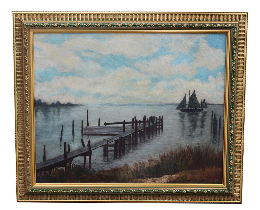 Appraisal: J Gibson 'Indian River FL' Painting J Gibson 'Indian River