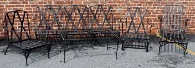 Appraisal: Wrought Iron Set with Loveseat and Chaise Dimensions chairs -