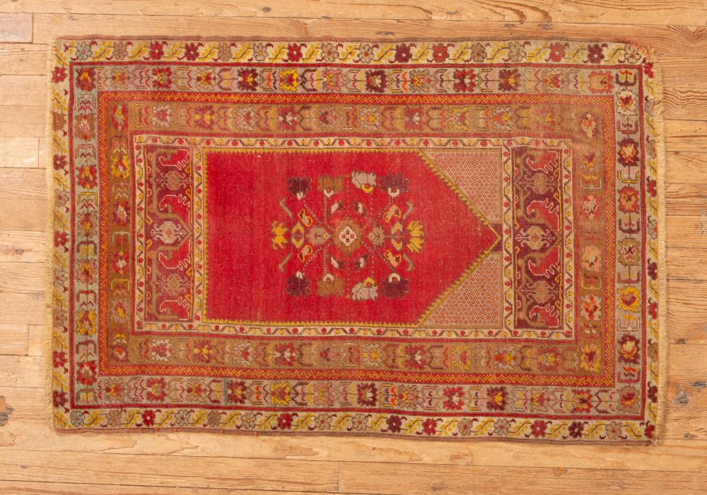 Appraisal: PRAYER RUGAntique Prayer Rug red ground with yellow purple and