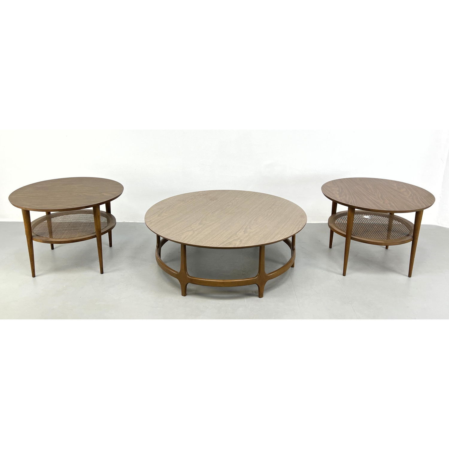 Appraisal: pc LANE American Modern Walnut Round Tables Coffee Table Pr