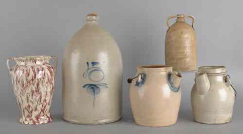 Appraisal: Two stoneware batter jugs th c together with a reproduction