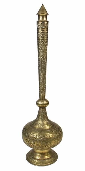 Appraisal: A Syrian cut brass tall urn and cover height ft