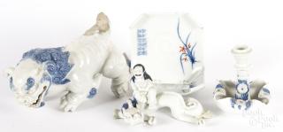 Appraisal: Chinese porcelain to include a foo lion a chamberstick two