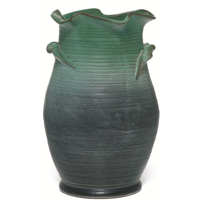 Appraisal: Weller Fleron vase hand-thrown green with two handles marked h