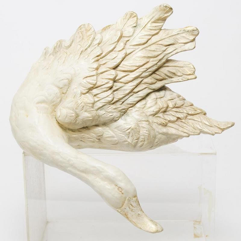 Appraisal: Swan Shelf Sitter in White Gilt Faux Wood Swan-form shelf