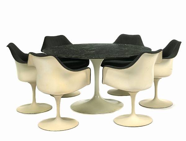 Appraisal: An Eero Saarinen cast aluminum and marble tulip dining table