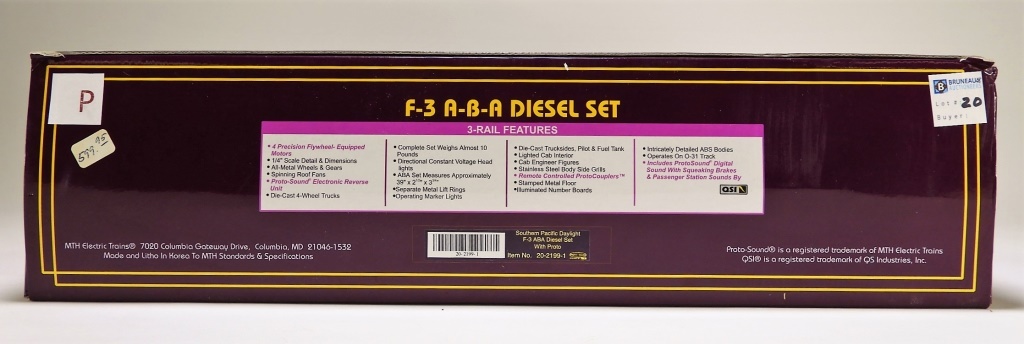 Appraisal: MTH F- A-B-A DIESEL ENGINE O TRAIN MODEL SET Item