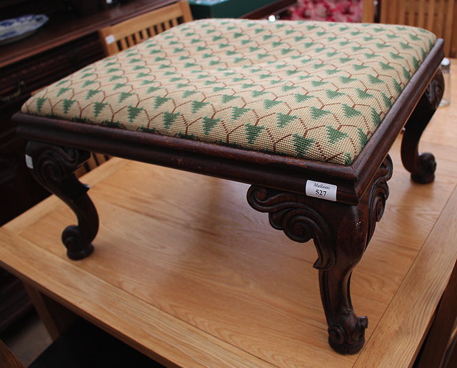 Appraisal: A REGENCY ROSEWOOD LOW STOOL with needlework upholstered inset set