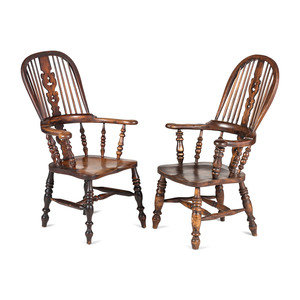 Appraisal: Two English Openworked Splat Windsor Armchairs th Century Height inches