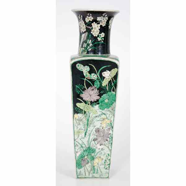 Appraisal: Chinese Famille Noir Vase Chinese A faceted famille noir vase