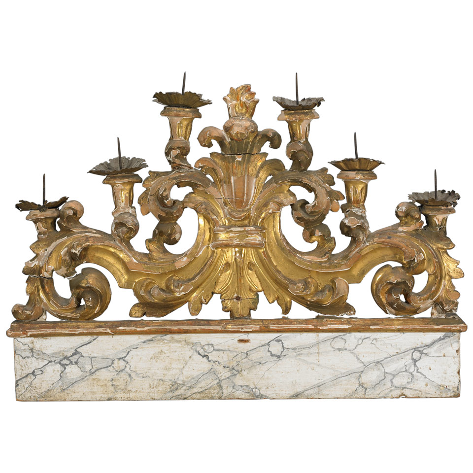 Appraisal: Italian Carved Faux Marble and Giltwood Votive Candle Stand th