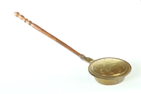 Appraisal: BEDWARMER American th century Brass pan with an engraved bird