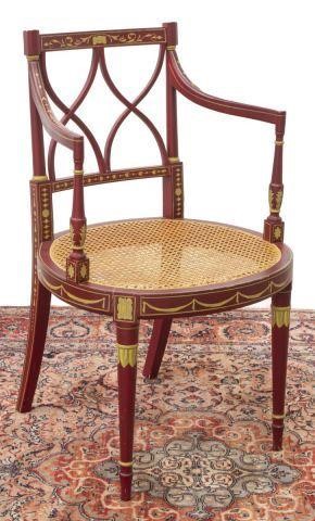 Appraisal: Regency style armchair late th c parcel gilt and red