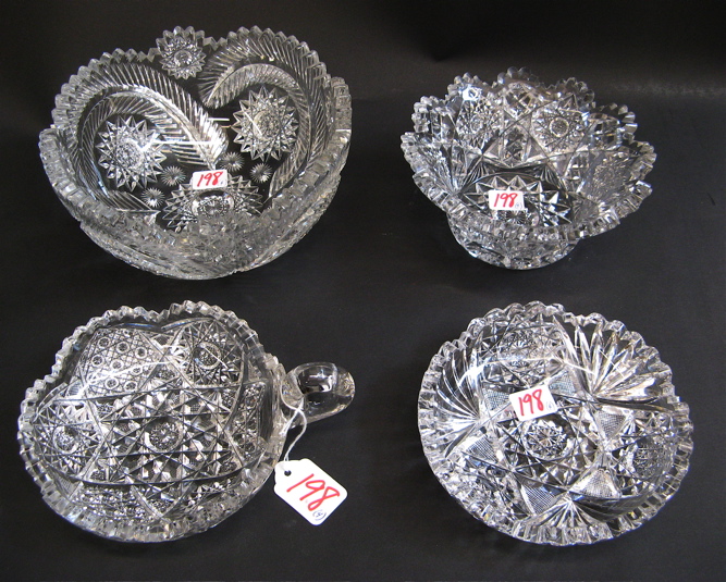 Appraisal: FOUR AMERICAN CUT CRYSTAL TABLE ACCESSORIES a bowl in a