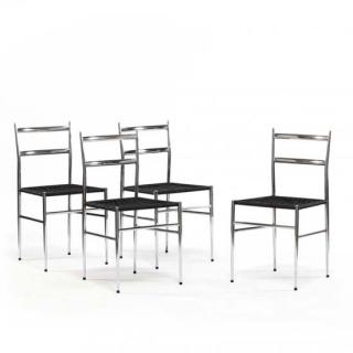 Appraisal: Gio Ponti Italian polished steel woven black plastic seats unmarked