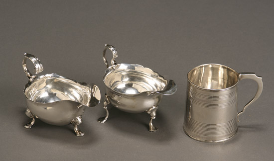 Appraisal: Two Georgian Silver Sauce Boats and a Cann The first