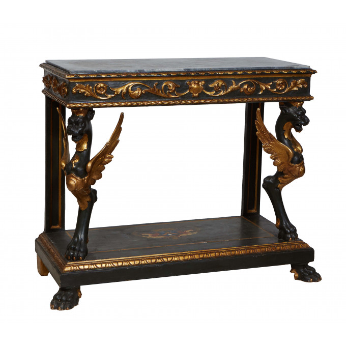 Appraisal: American Federal Style Ebonized and Gilt Marble Top Pier Table