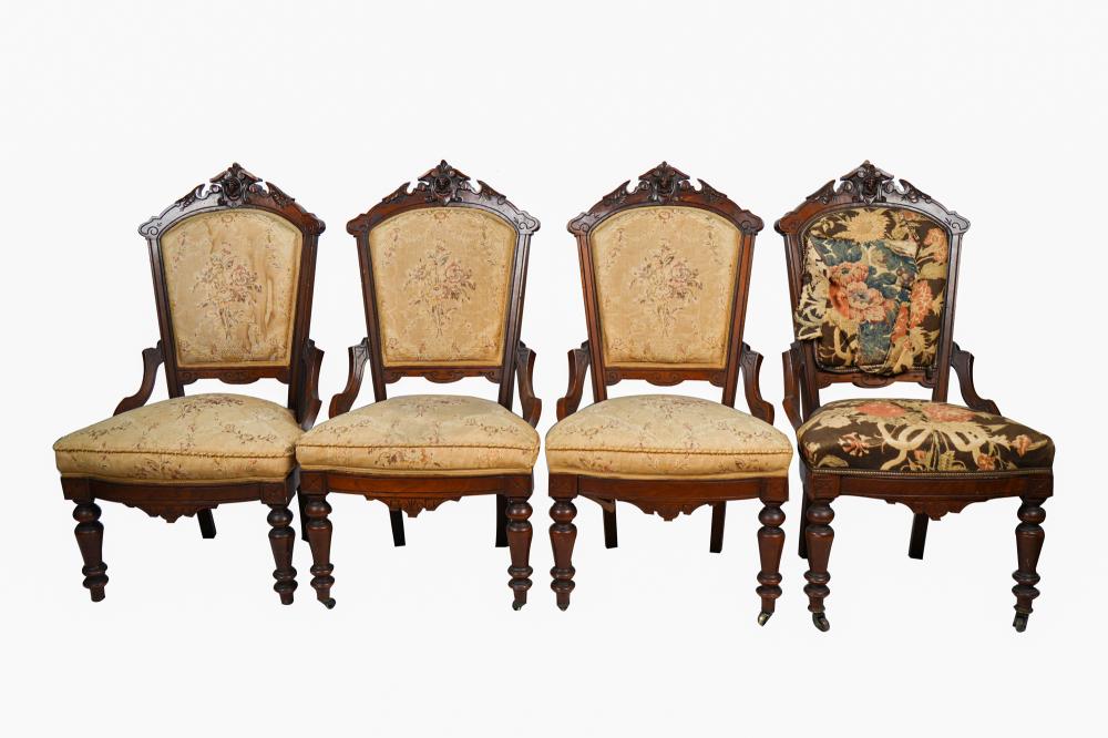 Appraisal: FOUR RENAISSANCE REVIVAL HALL CHAIRSone with different upholstery Condition with