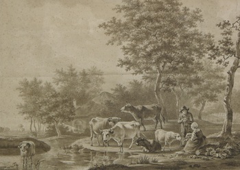 Appraisal: Gillis Smak Gregoor Dutch - Pastoral Landscape Ink and wash