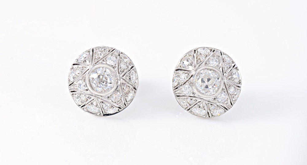 Appraisal: PLATINUM CT DIAMOND DOME EARRINGS Centering Old European round cut